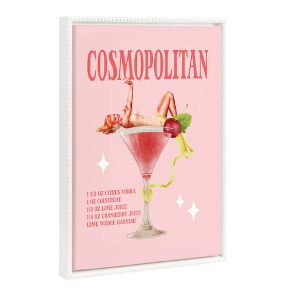 Kate and Laurel Sylvie Cosmopolitan Pinup 1-Piece White Framed Canvas Art Print, 18.00 in. x 24.00 in.
