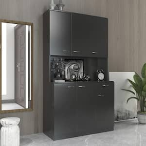 70.87 in. Tall Black Cabinet with 6-Doors 1-Open Shelves and 1-Drawer