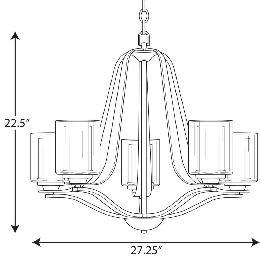 Kene Brushed Nickel 5-Light Chandelier with Etched Glass Shades
