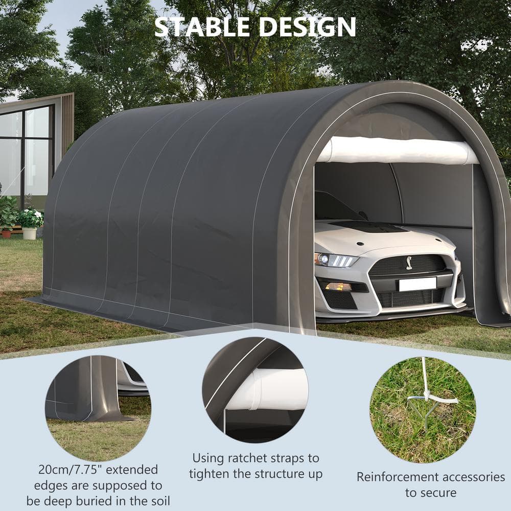 Gray 10' x 16' Portable Carport Storage Tent