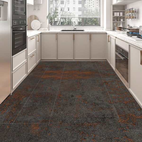 Rusted Iron 1. 5 mm T x 12 in. W x 12 in. L Square Water Resistant Peel and Stick Vinyl Flooring (30 sq. ft. /Box)