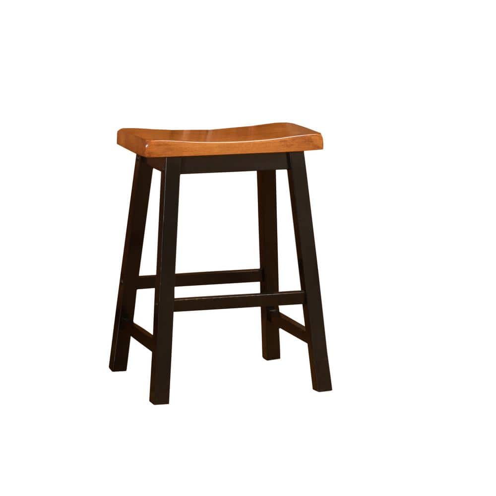 Brown and Black Wooden Saddle Style Backless Counter Stools, 24-Inch Height