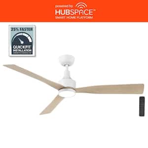 Ryland 52 in. Smart Indoor/Outdoor Matte White Ceiling Fan with Adjustable White LED with Remote Powered by Hubspace