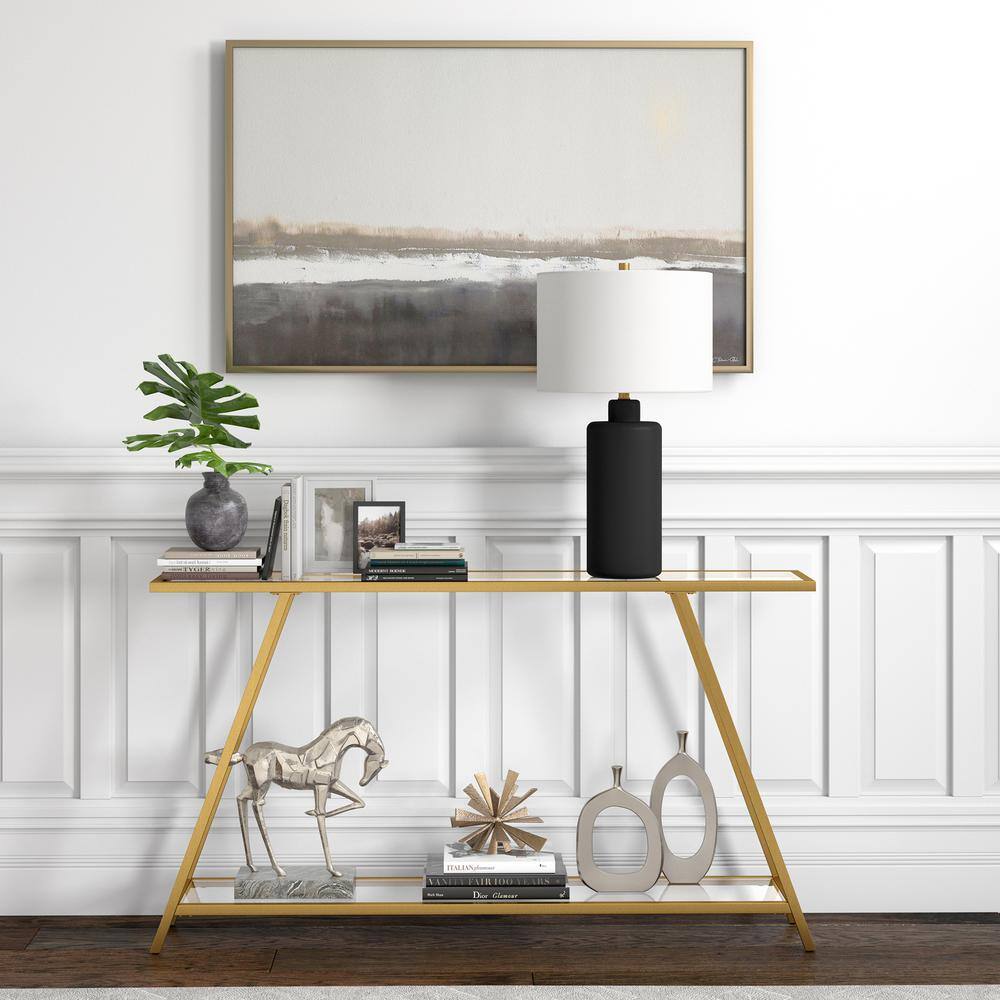 Yair Brass and Glass Rectangular Hallway Table with Storage