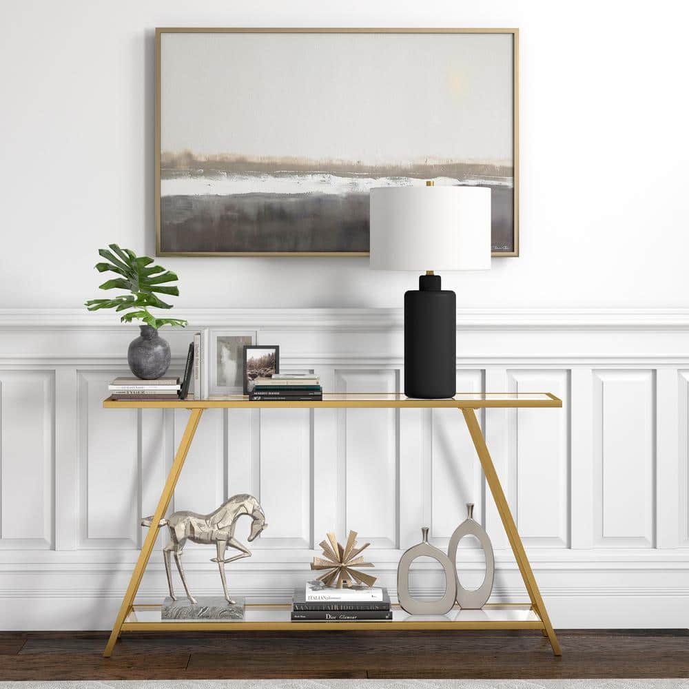 Matte Black Ceramic Nightstand Lamp with White Linen Shade