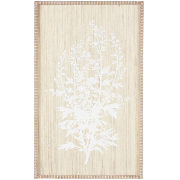 Litton Lane Wood Cream Textured Floral Wall Art Decor with White Painted Accents and Beaded Frame