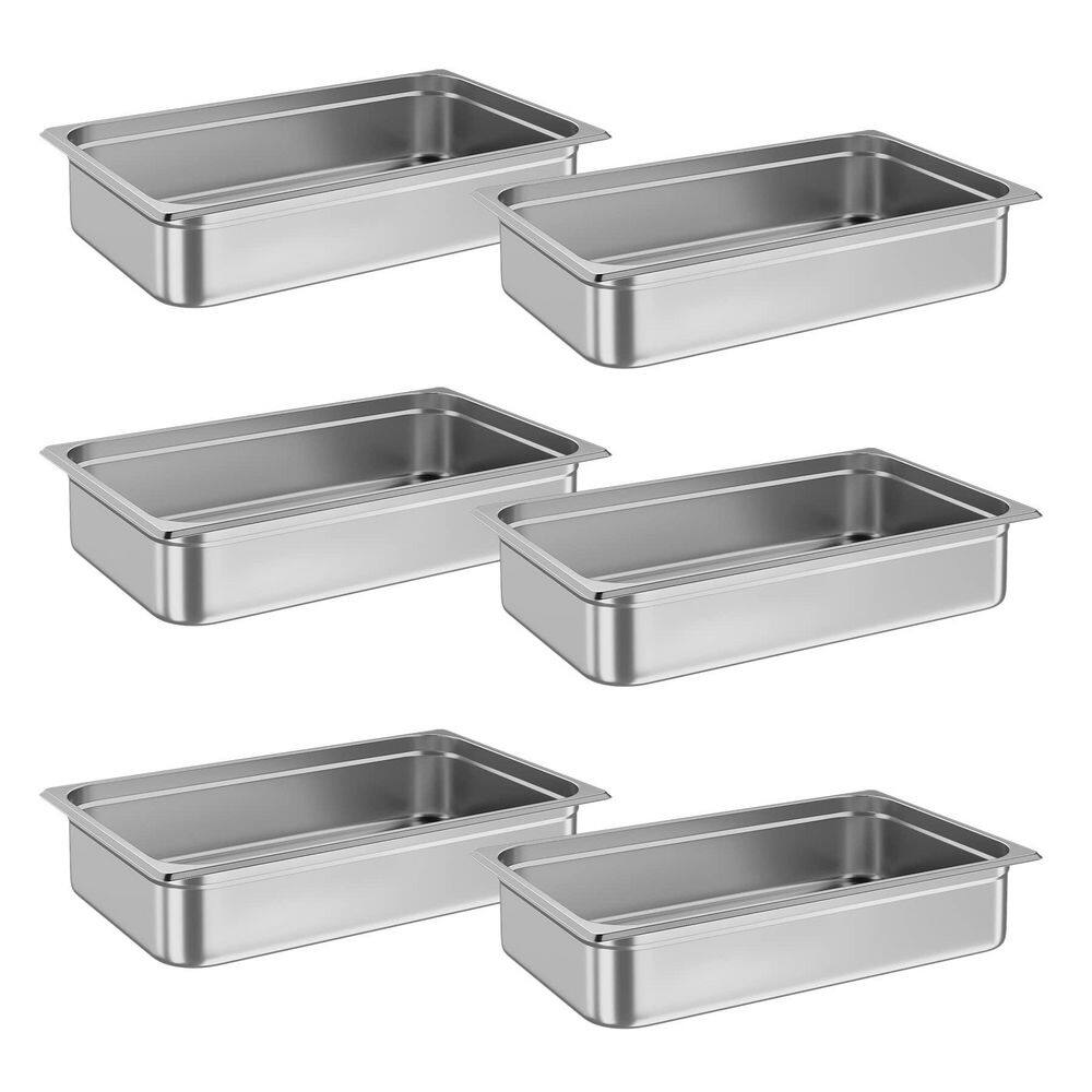 6-Piece Stainless Steel Steam Table Hotel Pans, 20.9 x 12.8 x 4 in. Roasting Pan Set
