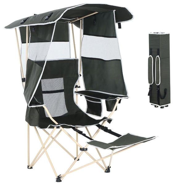 Camping Chair with Canopy Shade, Footrest, Cooler and Cup Holder, Lightweight Folding Sports Chair for Camping (1 Pack)