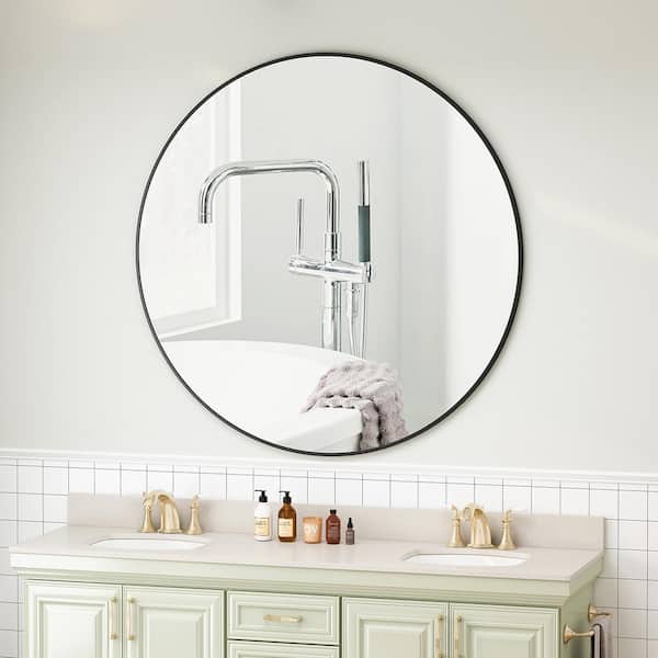 Unbranded 42 in. W x 42 in. H Wall Mounted Black Circular Mirror, for Bathroom, Living Room, Bedroom Wall Decor, Black