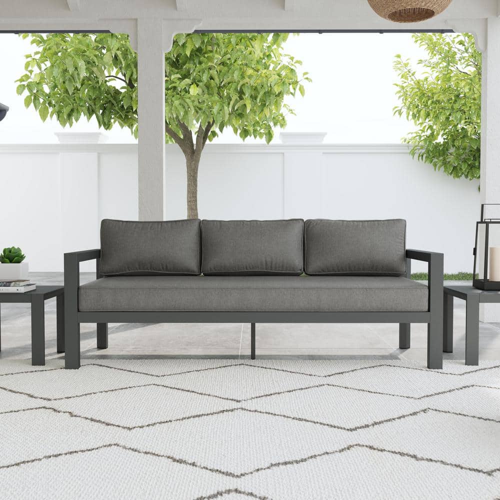 Gray Aluminum Outdoor Sofa with Weather-Resistant Cushions