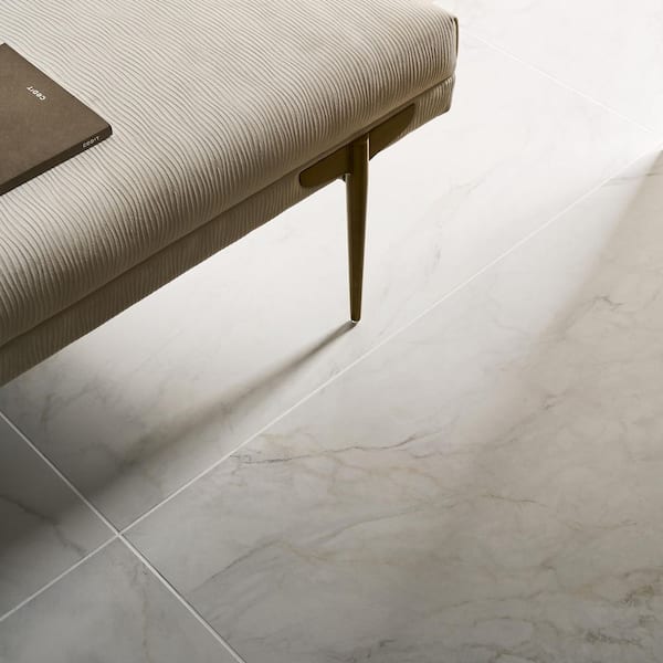 Auramar Apuano Oro White 8 in. x 0.33 in. Marble Look Matte Porcelain Floor and Wall Tile Sample