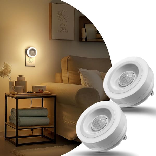 1-Light Motion Sensor Night Light Plug in 0. 6W Warm White, Automatic On/Off for Bedroom, Bathroom, Kids Room 2-Pack