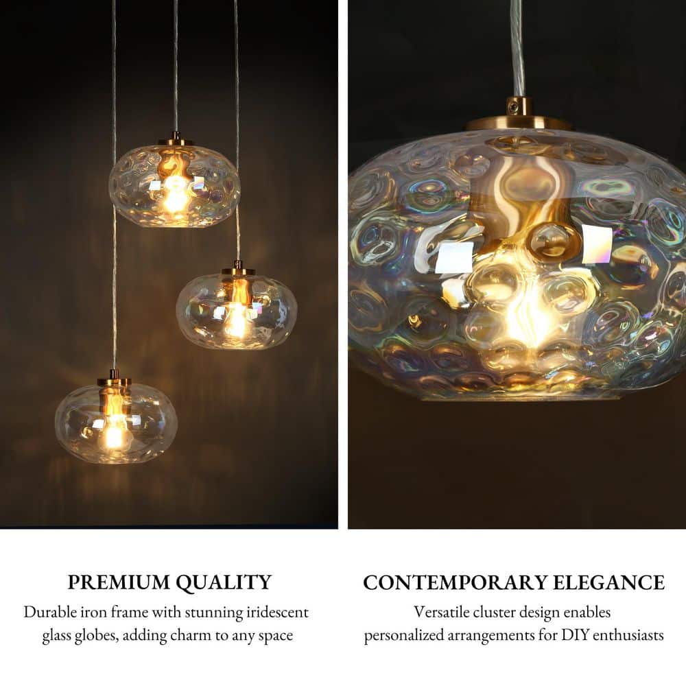 Modern Brass and Crystal 3-Light Cluster Pendant Chandelier