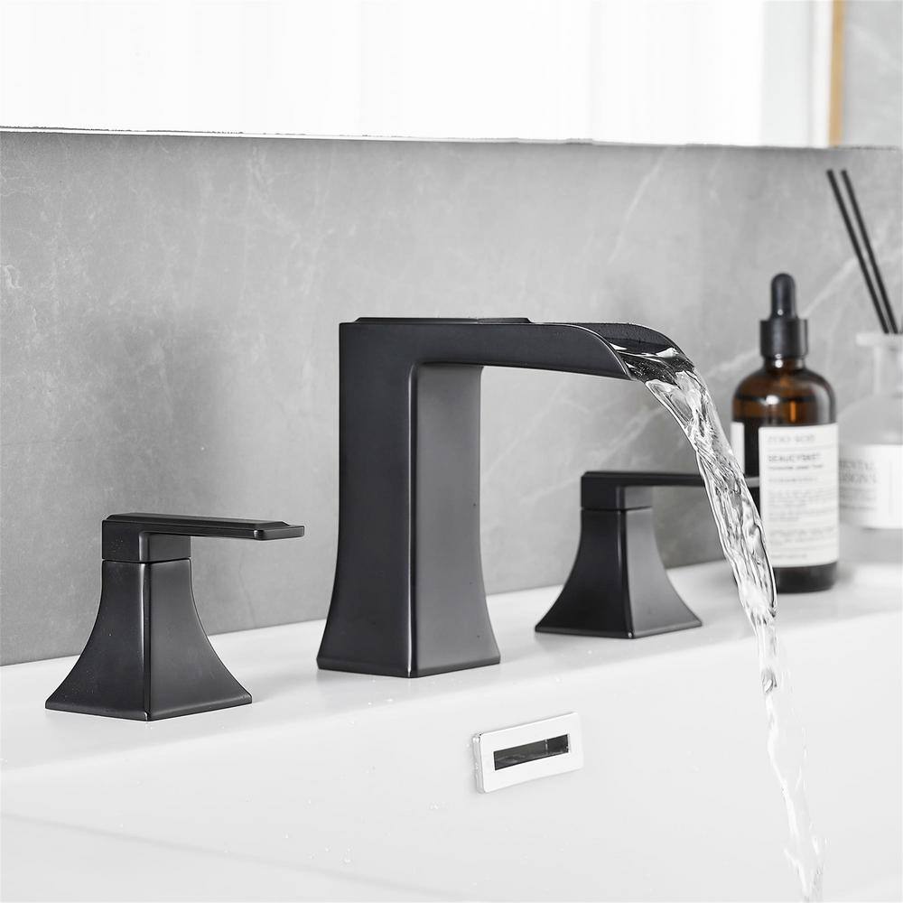 Matte Black 8-Inch Widespread Double Handle Waterfall Faucet