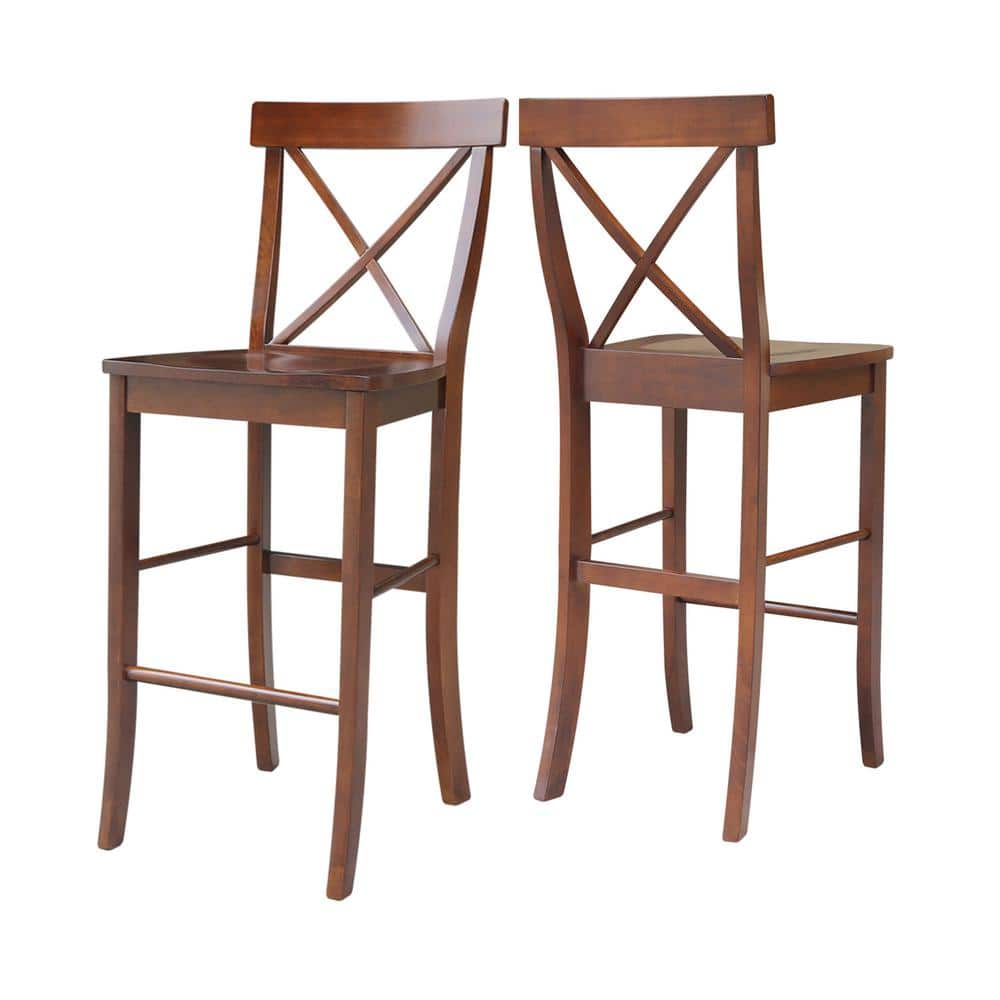 Espresso Wood X-Back Bar Height Stool with 30 inch Seat
