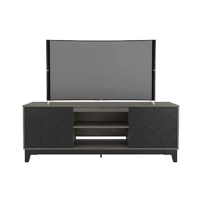 Hexagon 72 in. Bark Grey and Black TV Stand Fits TV's up to 80 in. with 2 Doors