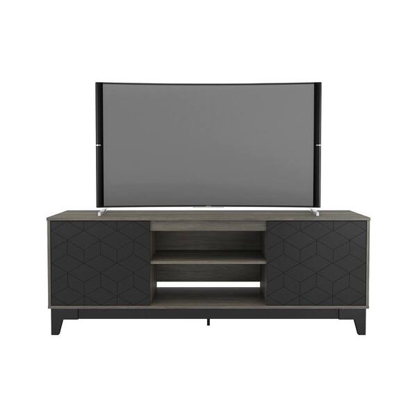 Megalak Finition, Inc. Hexagon 72 in. Bark Grey and Black TV Stand Fits TV's up to 80 in. with 2 Doors
