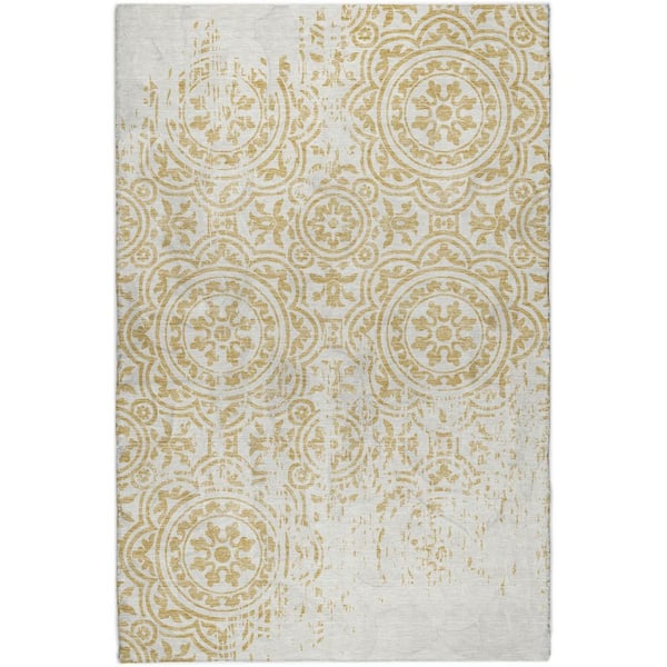 Dream Shag Premium Machine Washable Abstract ADS758 Gold 10 ft. x 14 ft. Area Rug