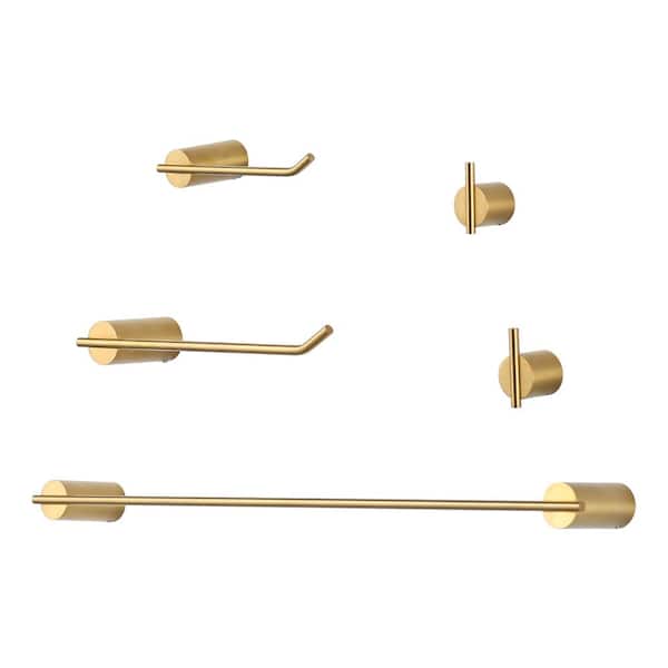 IVIGA Stainless Steel 5-Piece Bath Hardware Set with 2-Towel Bars, Toilet Paper Holder and 2-Towel Hooks in Gold