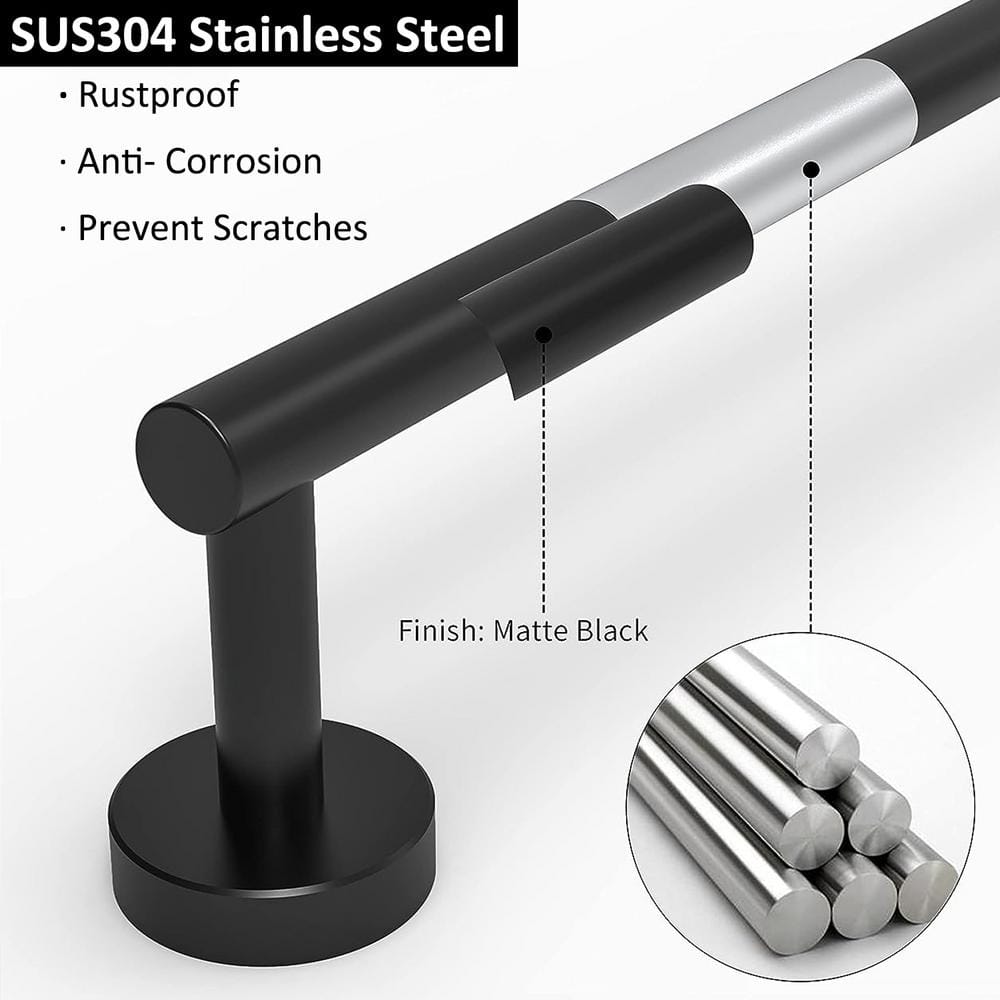 Matte Black 24-Inch Stainless Steel Wall-Mounted Towel Bar