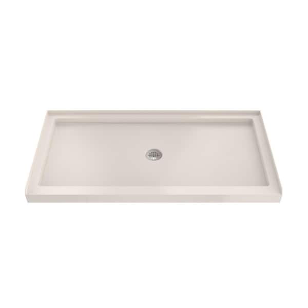 Slimline 60 in. L x 36 in. W Alcove Rectangular Biscuit Shower Pan Base with 2 in. Round Center Drain in Polished Nickel