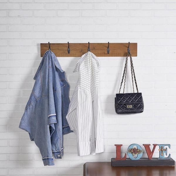 Coat Rack Wall Mount with 5 Tri Coat Hooks for Hanging – 16 Inch