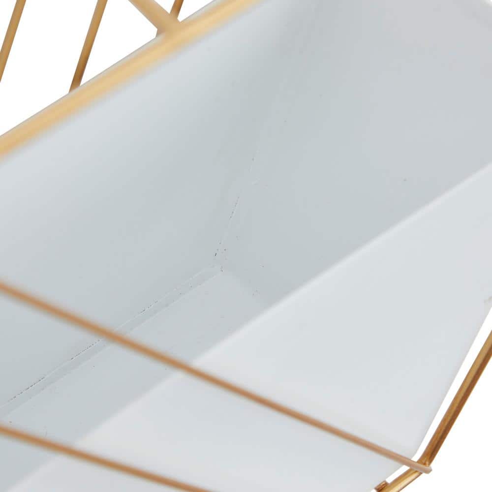 Chic Brassy Gold & White Iron Wall Planter, Medium 12" Rectangle