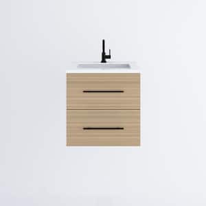 Napa 24 W x 22 D x 21-3/8 H Single Sink Bathroom Vanity Wall Mounted in Sand Pine with White Quartz Countertop