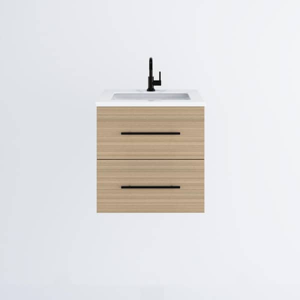 VOLPA USA AMERICAN CRAFTED VANITIES Napa 24 W x 22 D x 21-3/8 H Single Sink Bathroom Vanity Wall Mounted in Sand Pine with White Quartz Countertop