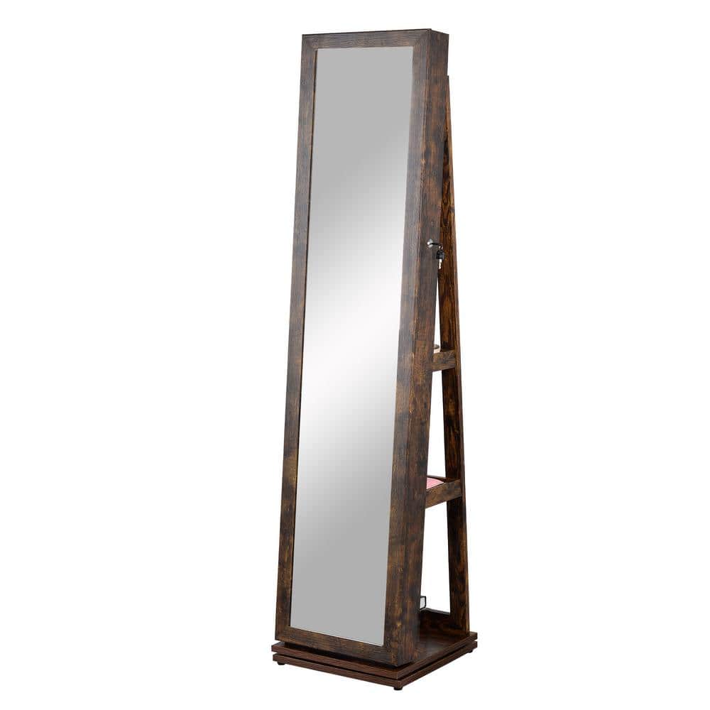 White Antique Gray Wood Floor Standing Jewelry Cabinet with Mirror