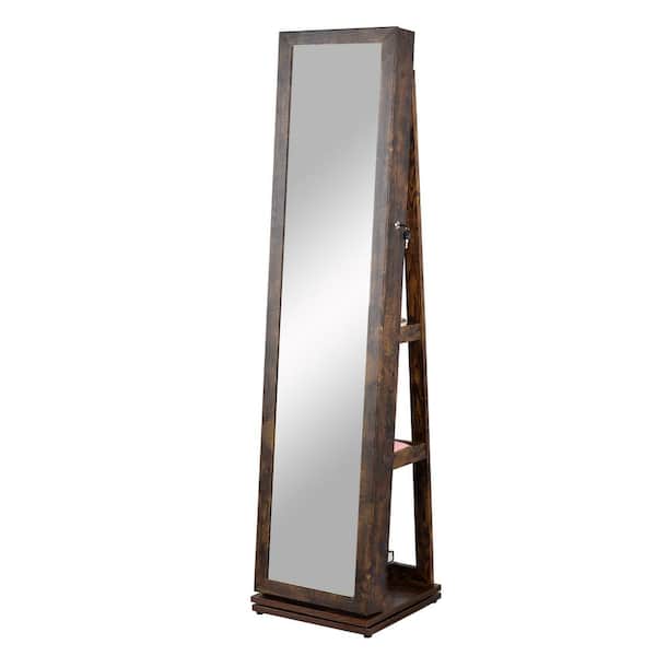 Unbranded White Antique Gray Wood Floor Standing Jewelry Cabinet with Mirror