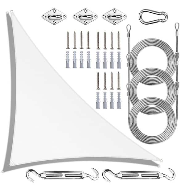 24 ft. x 24 ft. x 33.9 ft. Right Triangle Sun Shade Sail Screen Canopy with Installation Hardware Kit and Rope-White