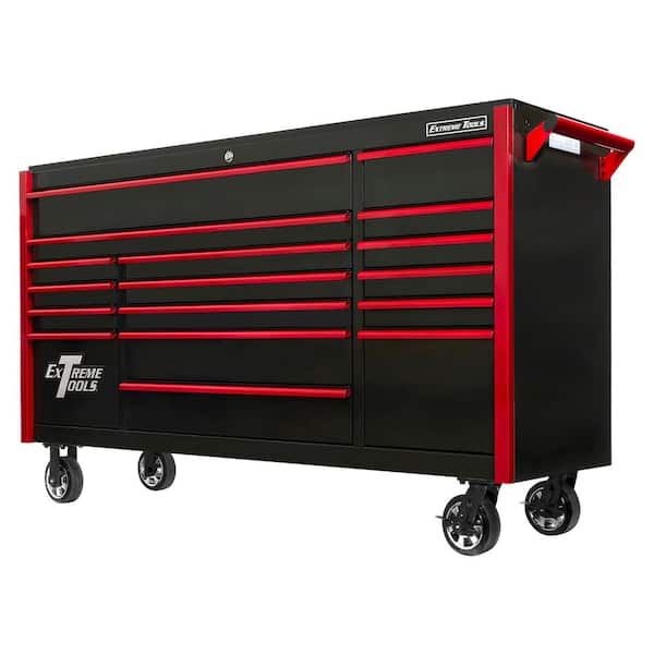 Extreme Tools DX Series 72 in. 17-Drawer Roller Cabinet Tool Chest with Mag Wheels in Black with Red Drawer Pulls