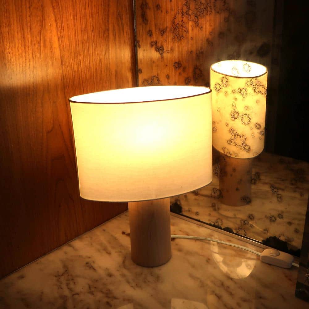 Mia 15.75" White LED Table Lamp with Maple Wood Base