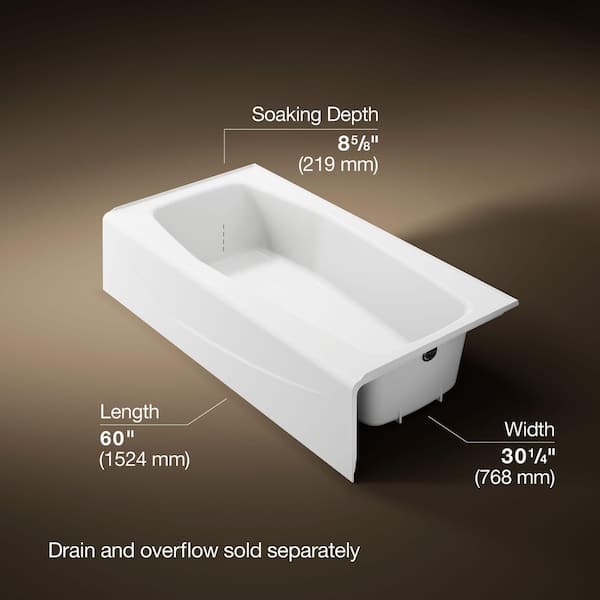 Villager 60 in. x 30.25 in. Alcove Deep Soaking Bathtub with Right-Hand Drain in White