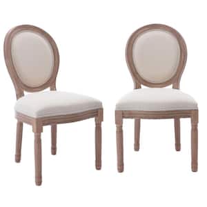 French Style Beige Linen Fabric Upholstered Dining Chair With Solid Wooden Frame (Set of 2)
