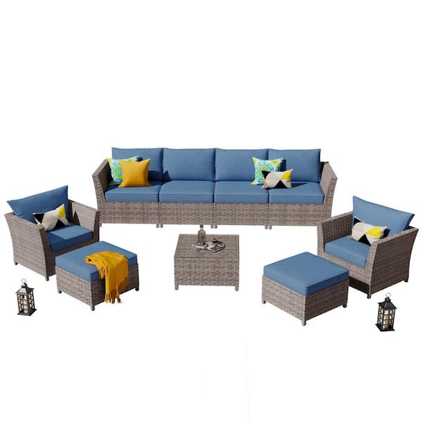 XIZZI Rose 9-Pieces Wicker Patio Conversation Seating Sofa Set
