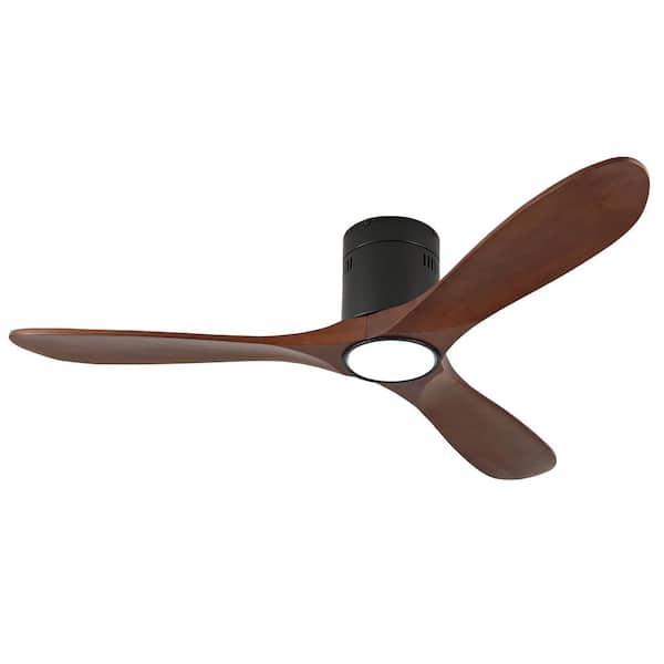 Modern 52 in. Black 3 Wood Blades Flush Mount Ceiling Fan with LED Light and Remote Included