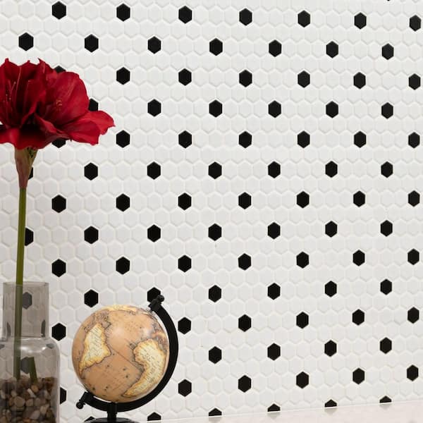 Adelaide Black and White 1 in. Hexagon 10in.x12in.x0.24 in.Matte Porcelain Mesh-Mounted Mosaic Tile (0.83 sq. ft. /Each)