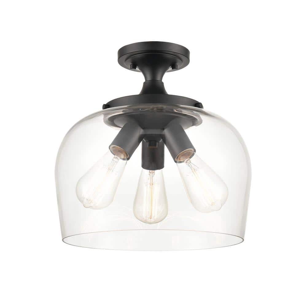 Ashford Matte Black Nickel Globe 13" Semi-Flush Ceiling Light