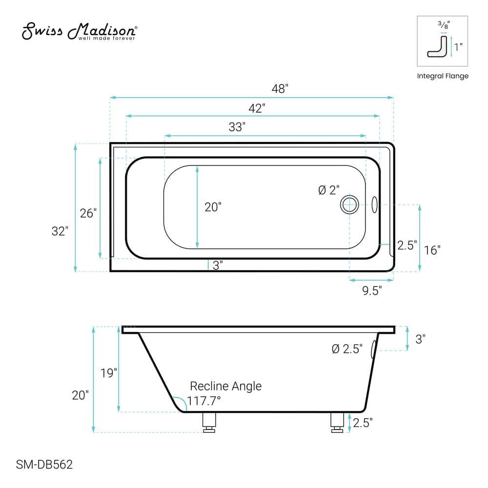 Voltaire Glossy White Acrylic Alcove Bathtub with Right-Hand Drain