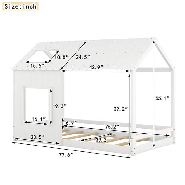 URTR White+Natural Full Size House Bed Frame, Full Floor Bed Montessori Bed  Frame with Roof and Window for Kids, Girls, Boys T-02095-F-L - The Home  Depot