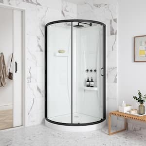 Breeze 32 in. L x 32 in. W x 76 in. H Round Corner Shower Kit Sliding Framed Shower Door with Shower Wall and Shower Pan