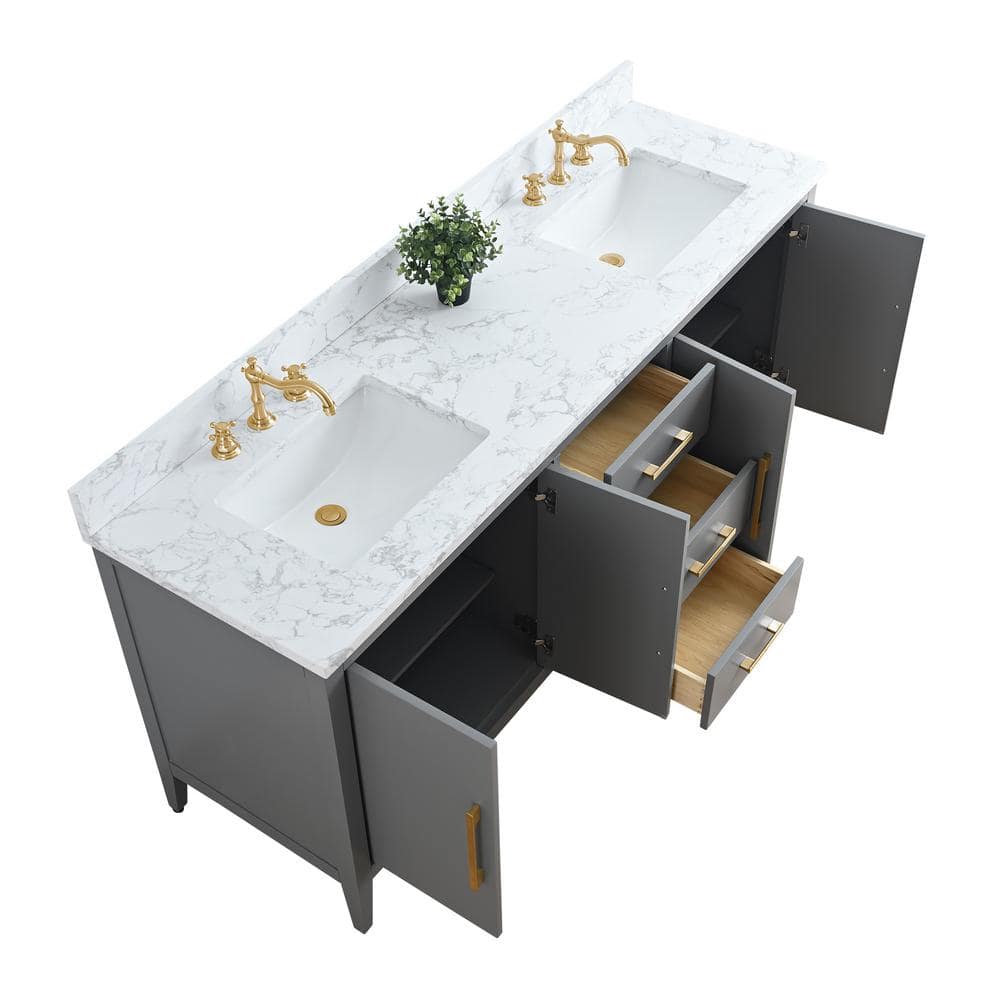 72'' Cashmere Gray Double Bathroom Vanity with Engineered Marble Top