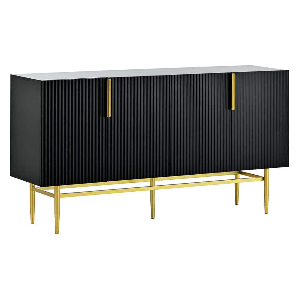 60 in. W x 15.2 in. D x 30.9 in. H Black Linen Cabinet with 4-Door, Gold Me
