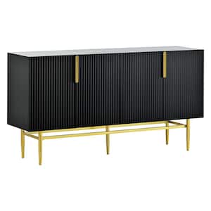 60 in. W x 15.2 in. D x 30.9 in. H Black Linen Cabinet with 4-Door, Gold Metal Handle