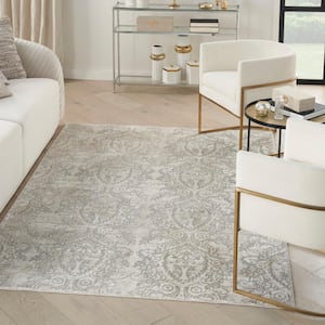 Iliana Beige Grey 4 ft. x 6 ft. Damask Contemporary Area Rug