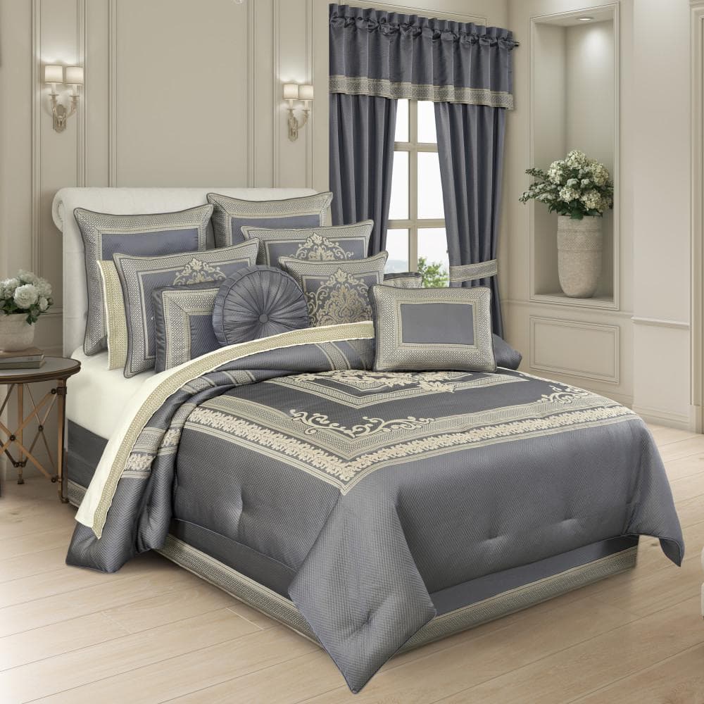 Excel French Blue Polyester Queen 4-Pieces Comforter Set