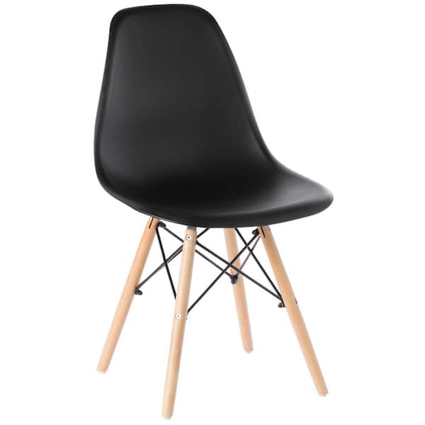 FABULAXE Mid-Century Modern Black Style Plastic DSW Shell Dining Chair with Solid Beech Wooden Dowel Eiffel Legs