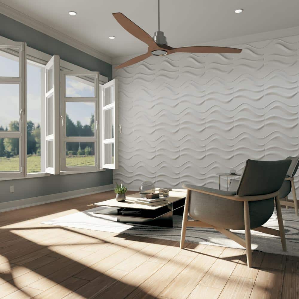 White PVC Wave 3D Decorative Wall Panel 19 5/8" x 19 5/8"